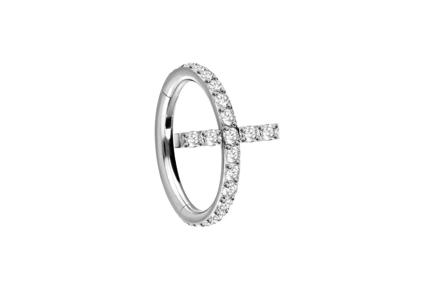 Titan Segmentring Clicker Piercing EINGEFASSTES KRISTALLKREUZ